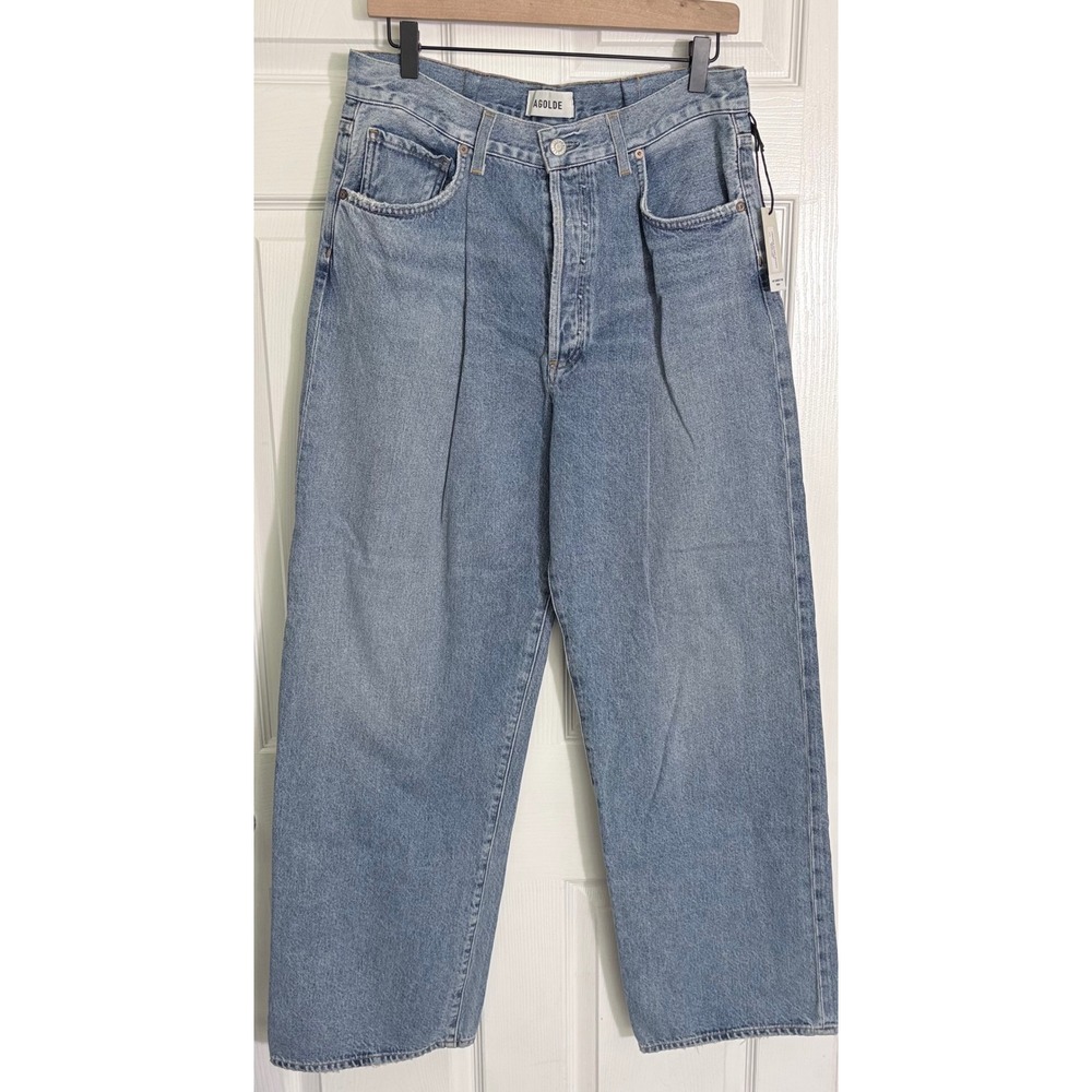 AGOLDE Franka Pleat Baggy Denim Jeans 27 Medium Blue High Rise A239-1765